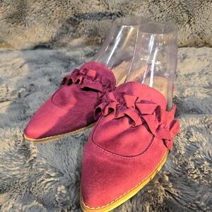 Women's Pink Suede Loafers with Ruffle Detail